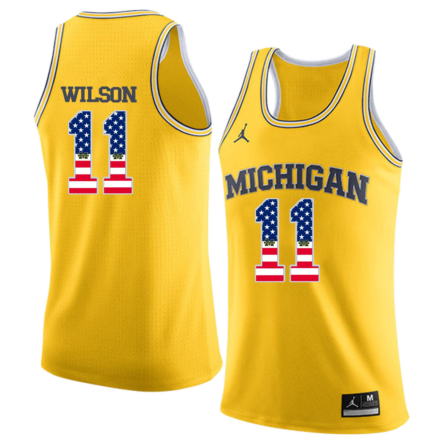 Men Jordan University of Michigan Basketball Yellow #11 Wilson Flag Customized NCAA Jerseys->customized ncaa jersey->Custom Jersey